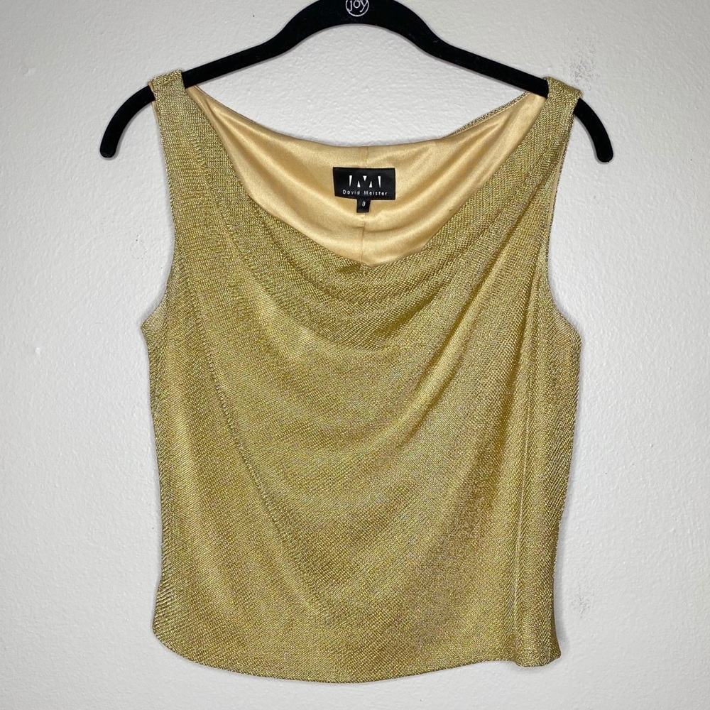 David Meister Gold Shimmer Cowl Neck Top size 8